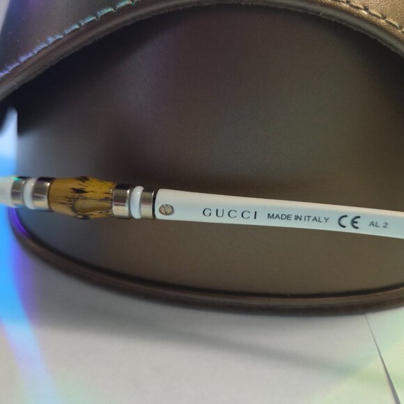 Gucci White Bamboo Sunglasses - GG3194/S - Rectangular Brown Tint - Never Worn - Picture 9 of 14